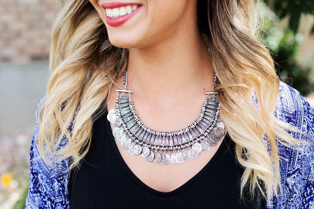 Women Wearing a necklace