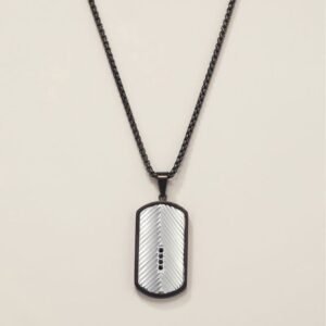 Men’s Stainless Steel Jet-Set CZ Dog Tag Necklace