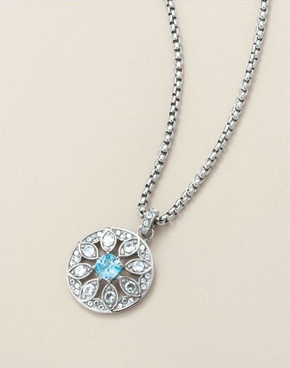 Forever Daisy Stainless Steel Aqua CZ Necklace 1 Forever Daisy Stainless Steel Aqua CZ Necklace
