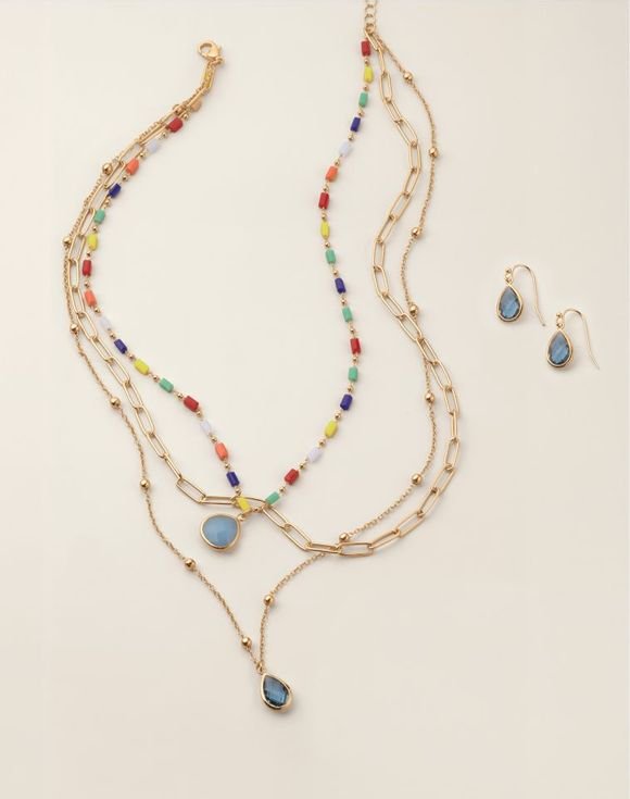 Color Cascade Layered Necklace and Earring Set 1 Color Cascade Layered Necklace and Earring Set